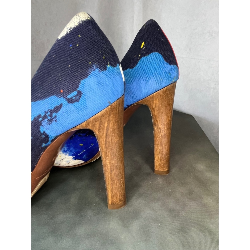Ralph Lauren Purple Label Celia Abstract Art Pumps Italy Block Heel Size 37 US 7 - Picture 7 of 16